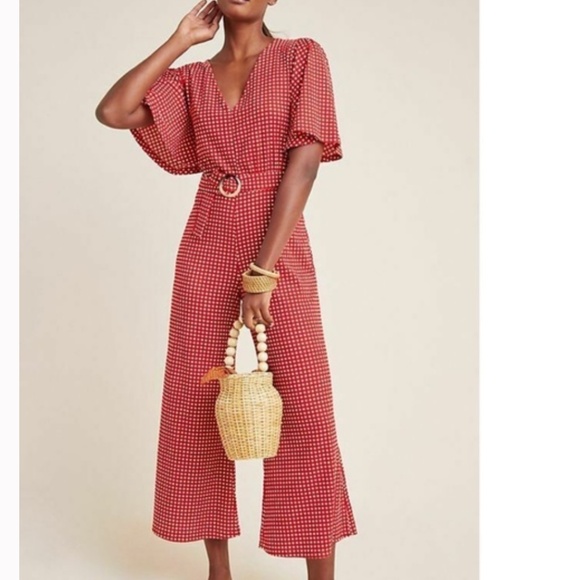 Anthropologie Pants - Anthropologie Red Polka Dot Jumpsuit